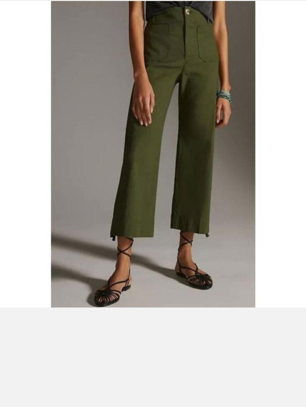 Maeve Anthropologie Olive Green Wide-Leg Cropped Pants 32P